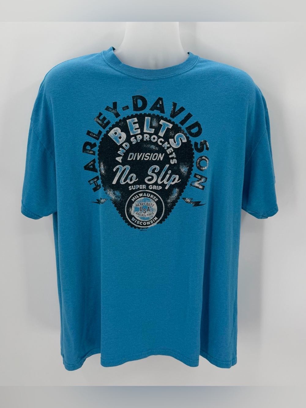 Harley Davidson Tshirt Men’s XL Blue Cotton Blend Biker 2014 Graphic Tee READ